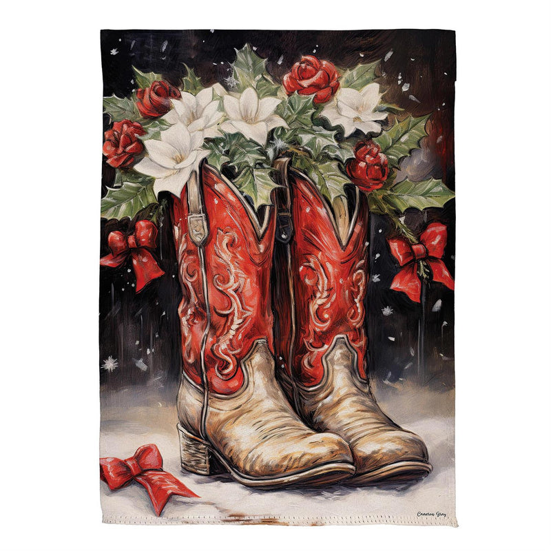 Red Christmas Cowboy Boots Suede House Flag