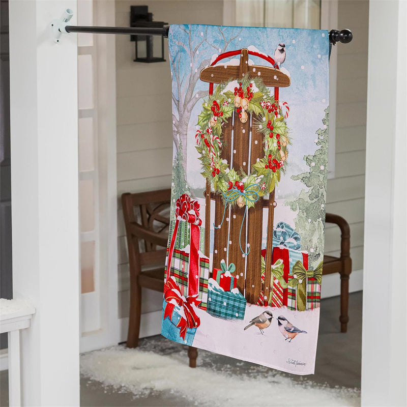 Christmas Sled Suede House Flag