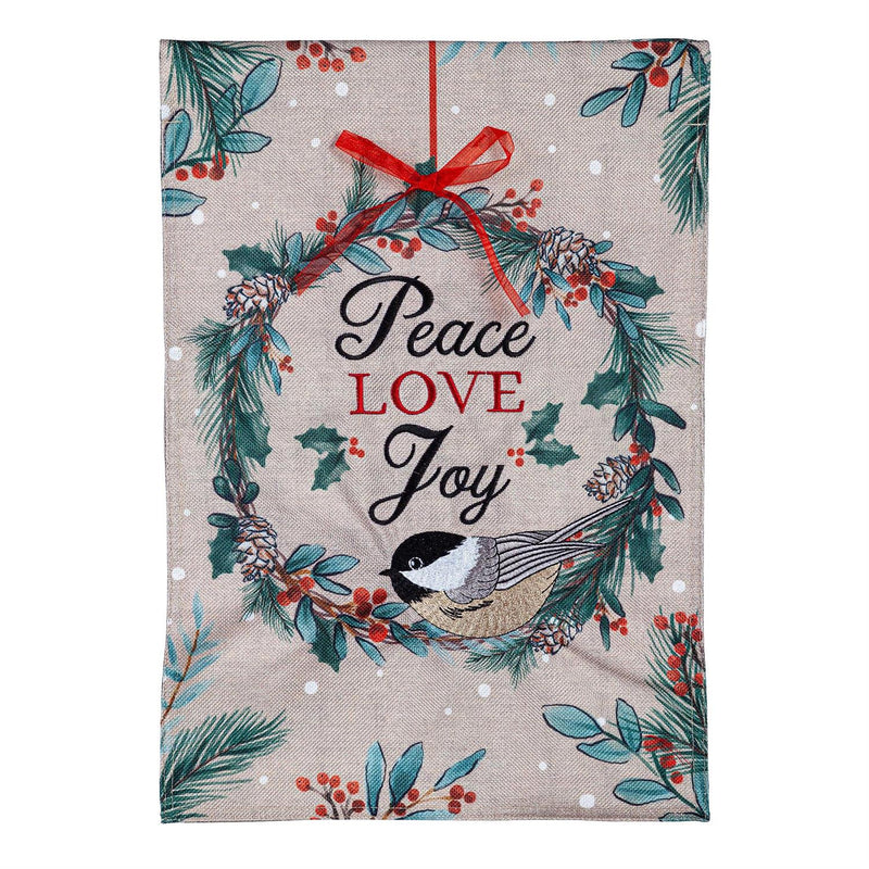 Chickadee Wreath Burlap Garden Flag