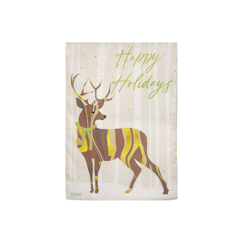 Happy Holidays Deer Burlap Garden Flag