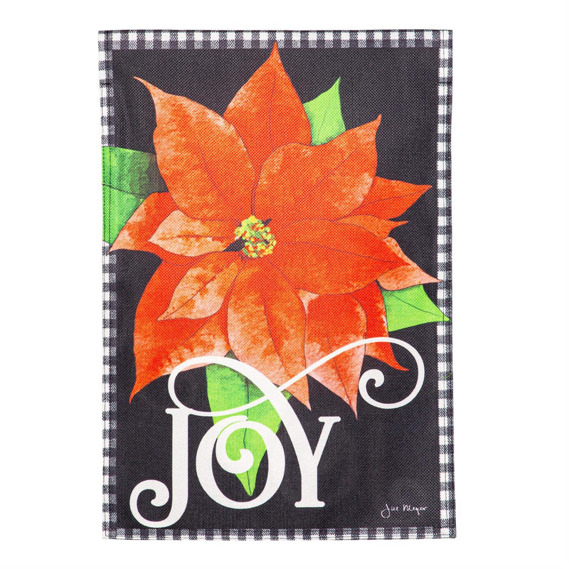 Joy Poinsettia Burlap Garden Flag