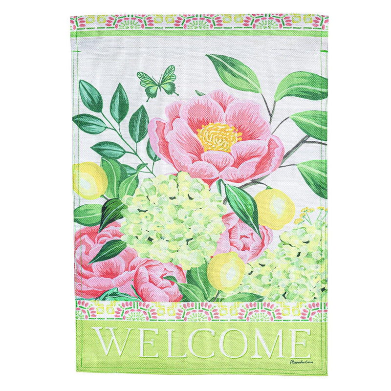 Floral Welcome Burlap Garden Flag
