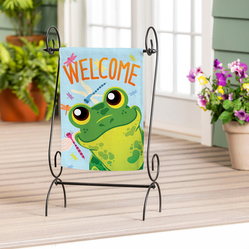 Friendly Frog Burlap Garden Flag