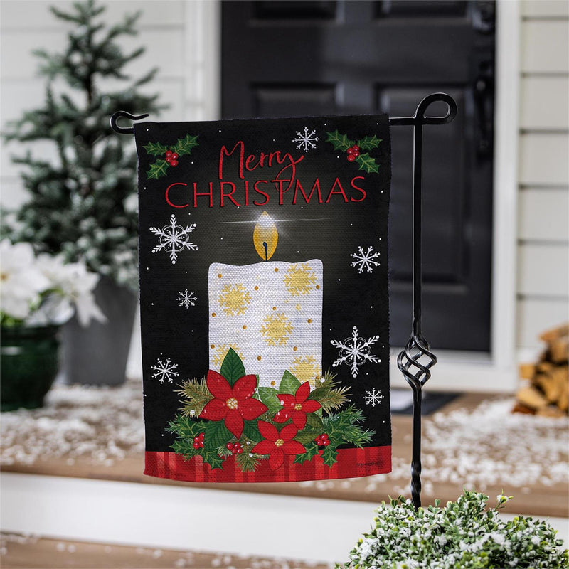 Merry Christmas Candle Burlap Garden Flag