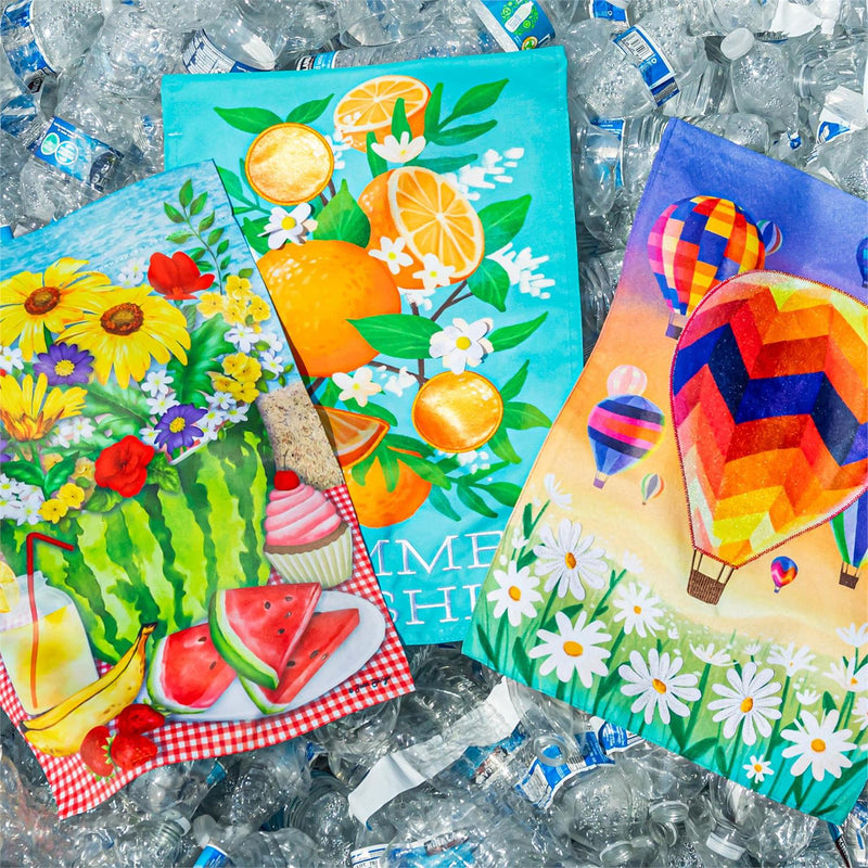 Hot Air Balloons Linen Garden Flag