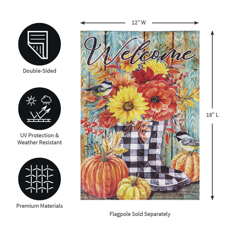 Fall Welcome Boots Moire Garden Flag
