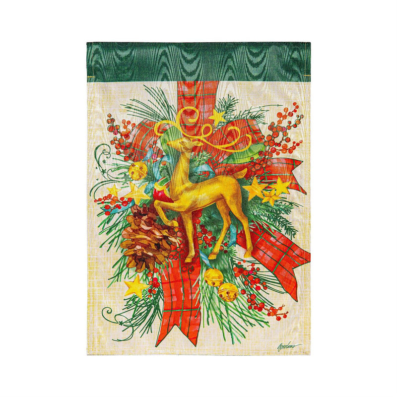 Floral Reindeer Icon Moire Garden Flag