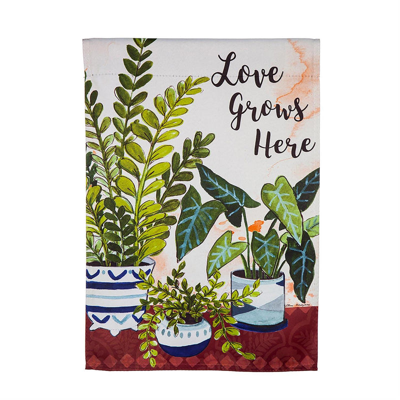 Love Grows Here Houseplants Garden Suede Flag