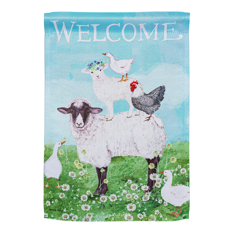 Welcome Farm Friends Suede Garden Flag