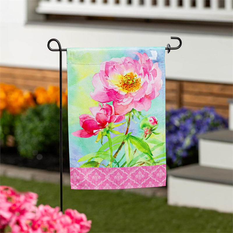 Big Pink Peony Suede Garden Flag