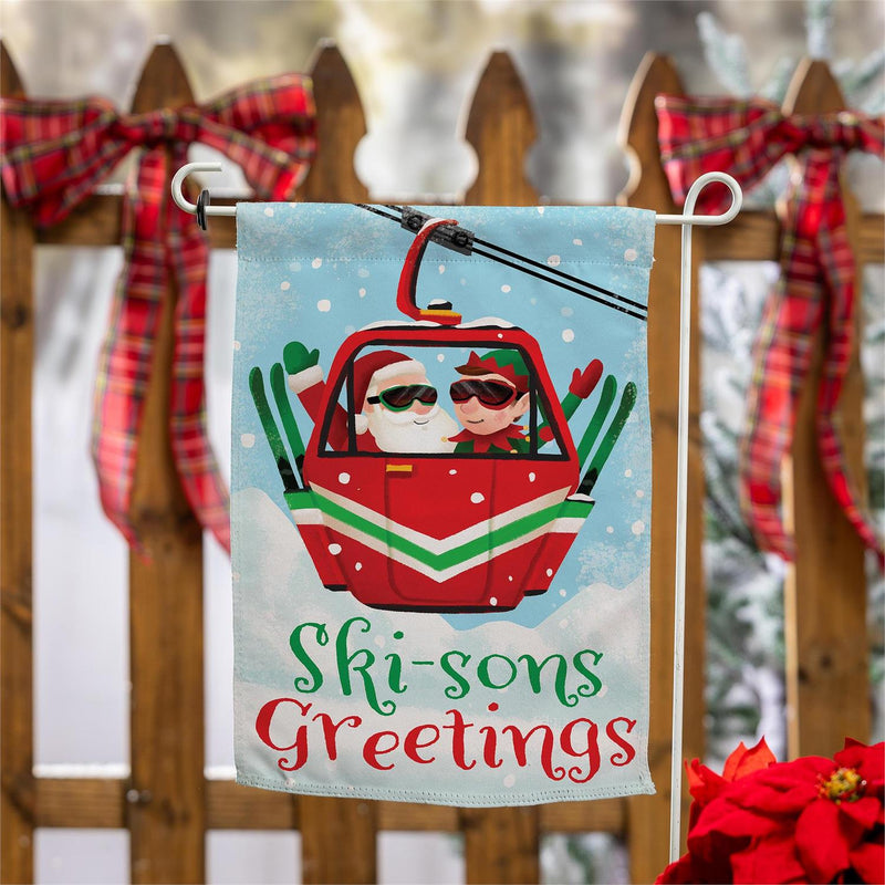 Christmas Skiing Suede Garden Flag Double Sided