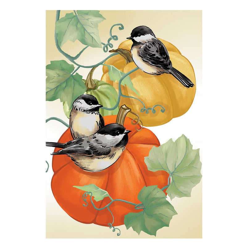 Chickadee Pumpkin Vine Suede Garden Flag