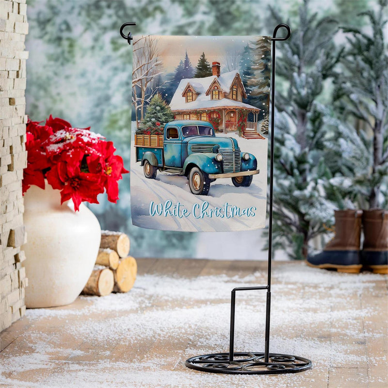 Holiday Blue Truck Suede Garden Flag