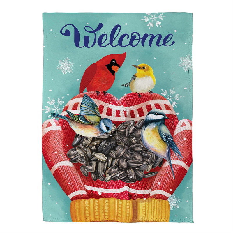 Welcome Bird Friends Suede Garden Flag