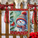 Snowman With Cardinal Friend Suede Garden Flag