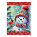 Snowman With Cardinal Friend Suede Garden Flag