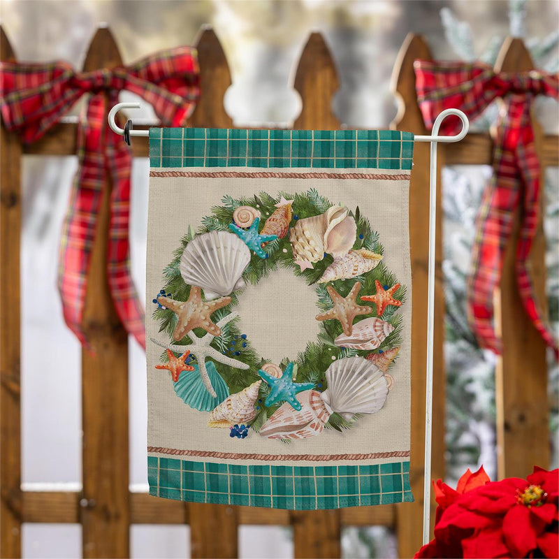 Merry Christmas Shell Wreath Suede Garden Flag