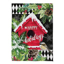 Floral Red Birdhouse Suede Garden Flag