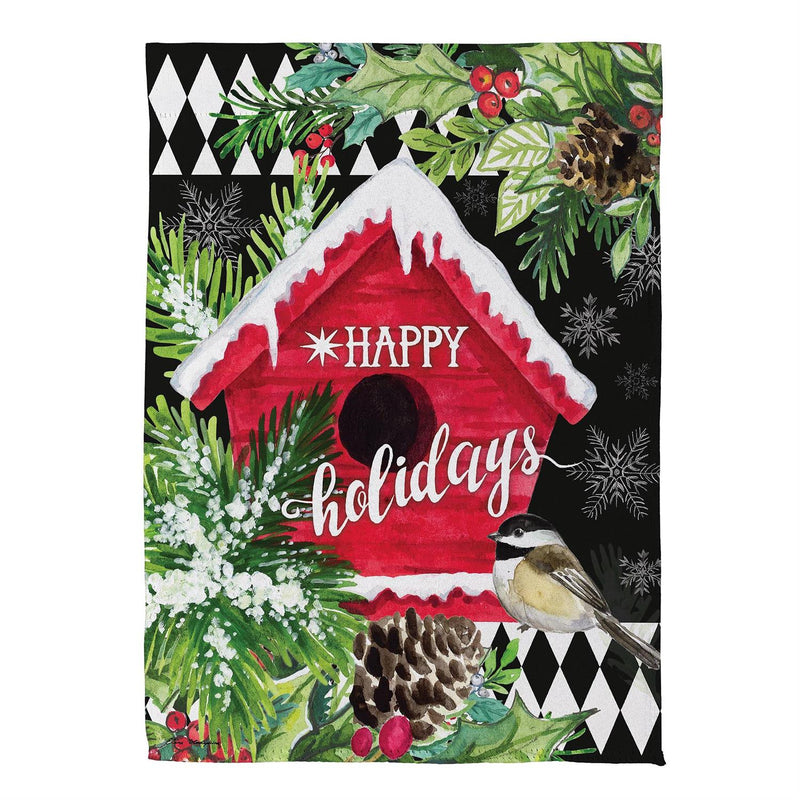 Floral Red Birdhouse Suede Garden Flag