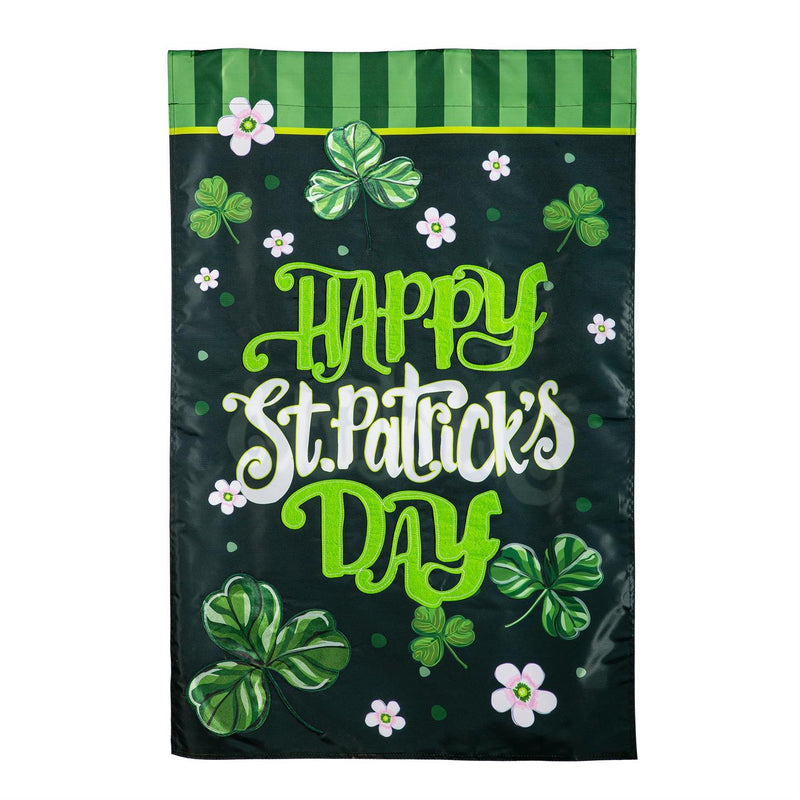 Happy St. Patrick's Day Shamrocks Applique House Flag