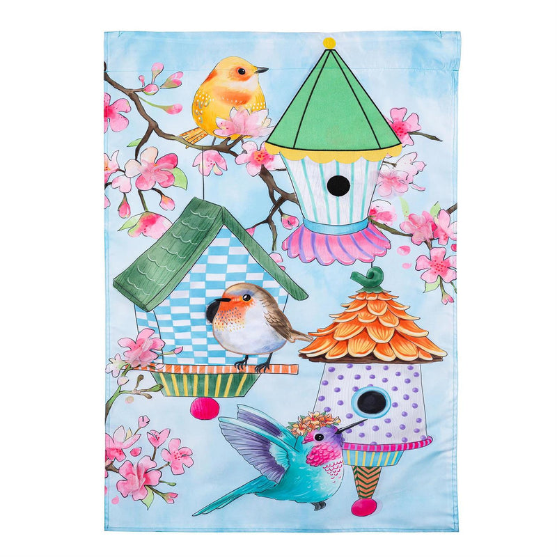Bird House & Birds on Cherry Blossoms Applique House Flag