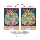 Patterned Jacobean Floral Pumpkin Applique House Flag