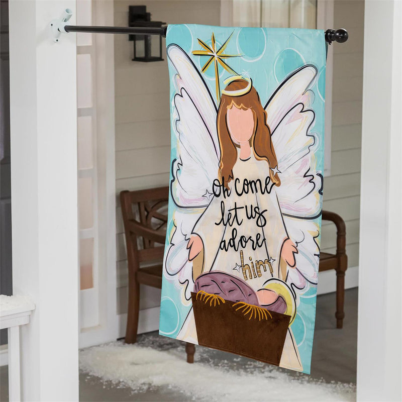 Oh Come Let Us Adore Him Applique House Flag