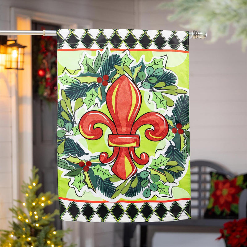 Holiday Fleur De Lis Applique House Flag