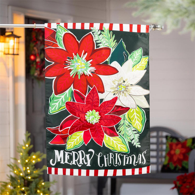 Holiday Poinsettia Applique House Flag