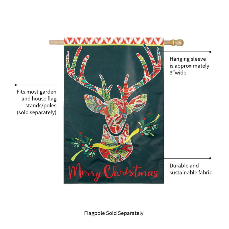 Patterned Reindeer Applique House Flag