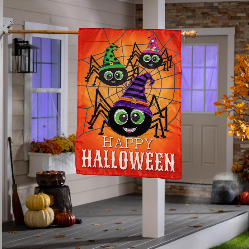 Happy Halloween Spiders  Applique House Flag
