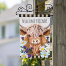 Highland Cow Welcome Friends Applique Garden Flag