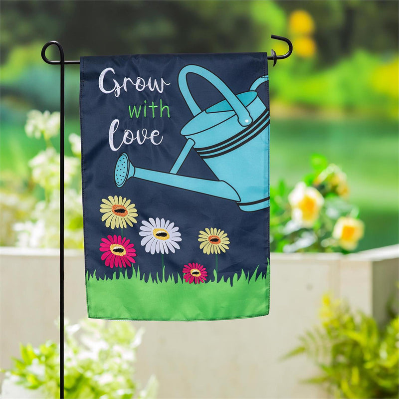Grow with Love Watering Can Basic Applique Garden Flag