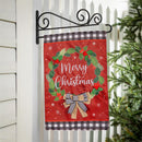 Merry Christmas Wreath Applique Garden Flag