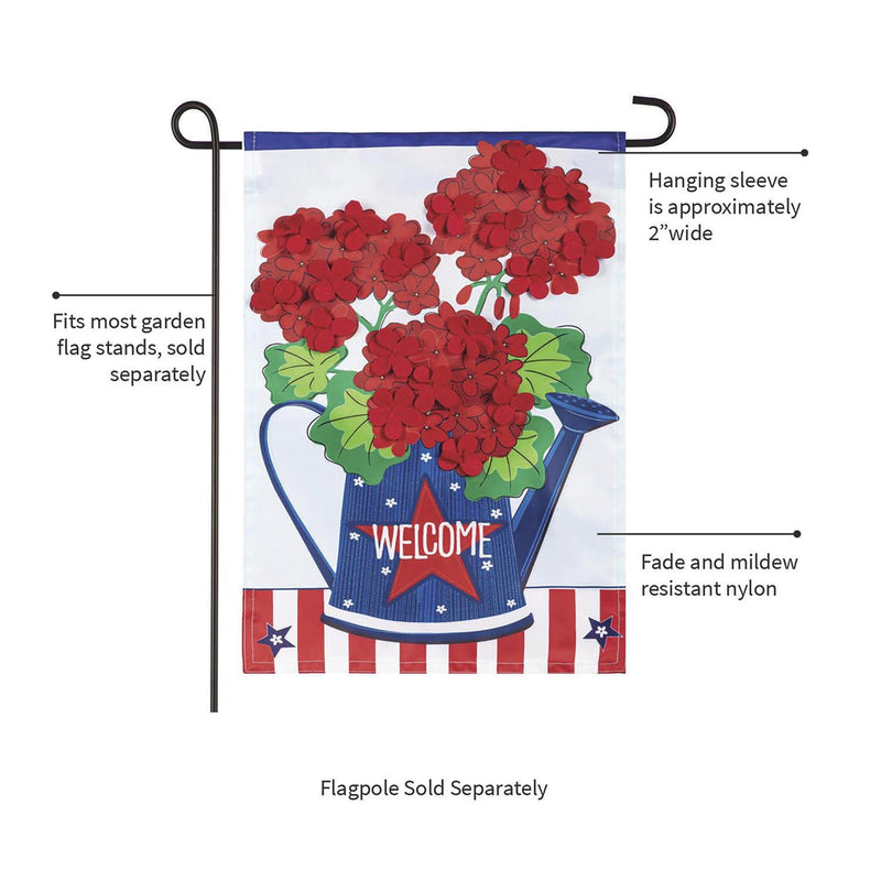 Patriotic Geraniums  Applique Garden Flag