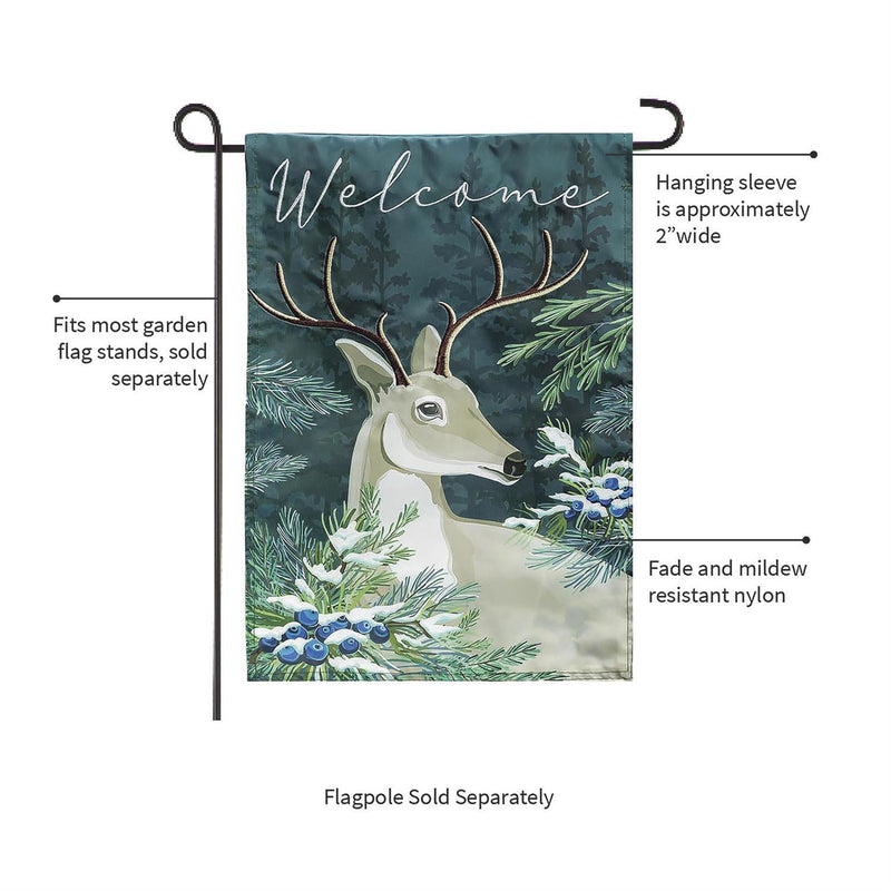 Woodland Deer Welcome Applique Garden Flag