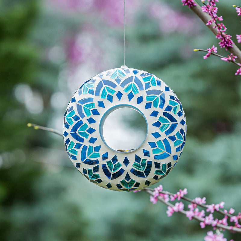 9.25"D Acrylic Circle Feeder, Blue Mosaic Glass