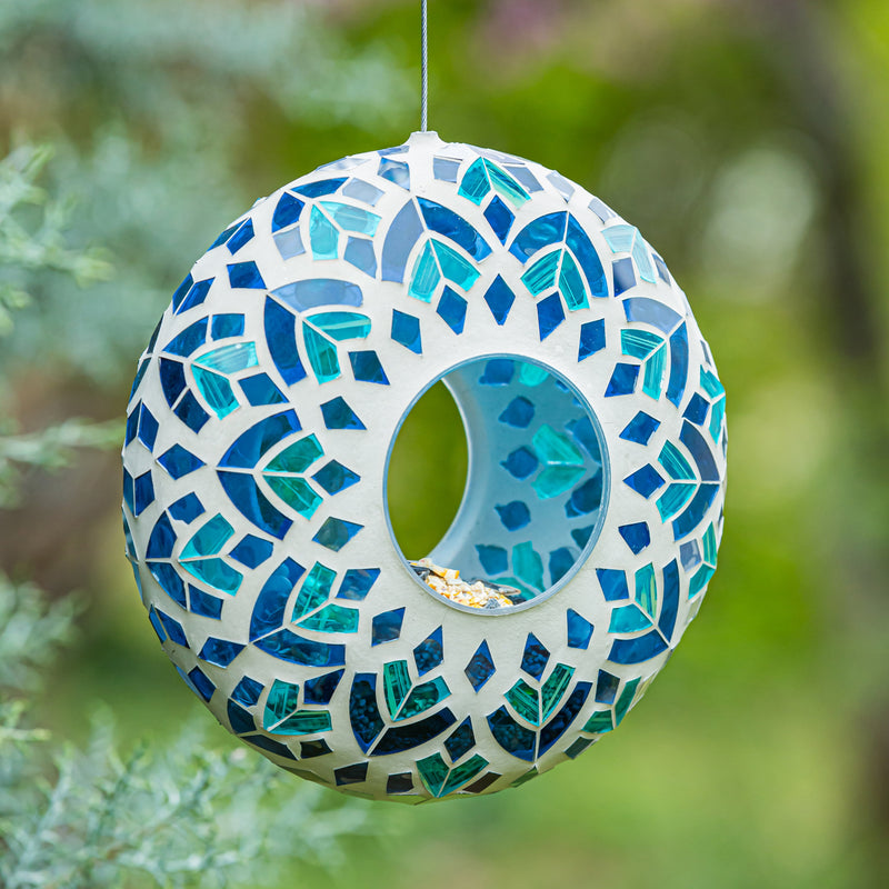 9.25"D Acrylic Circle Feeder, Blue Mosaic Glass