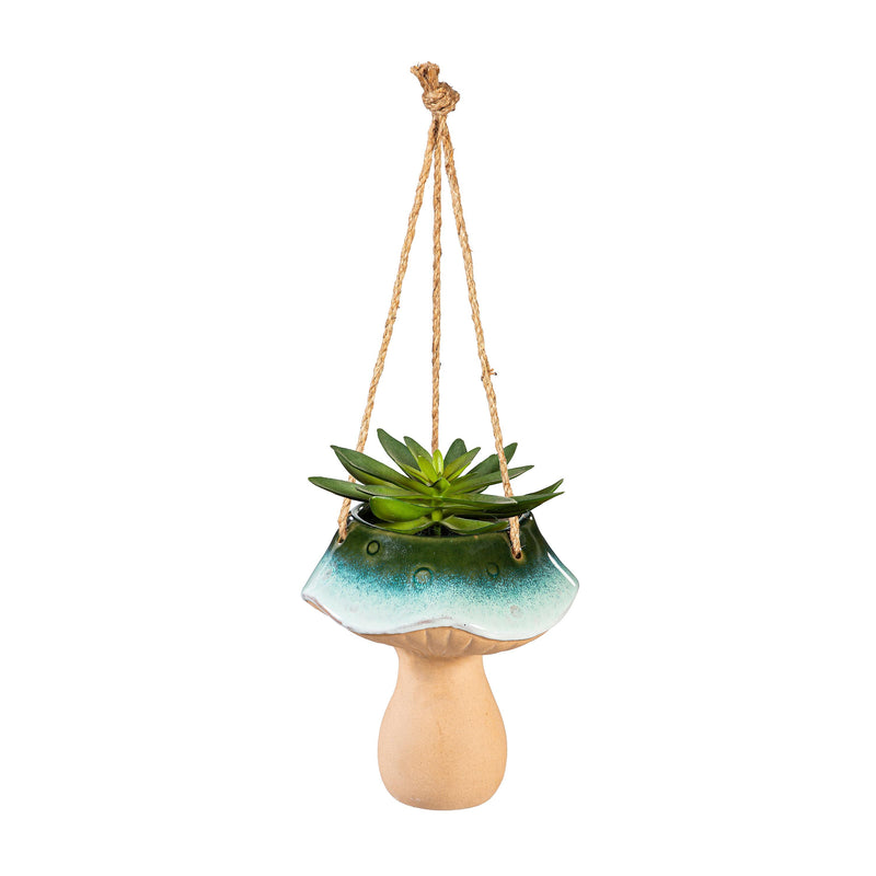 Garden of Wonder Planter, Hanging Planter, Ceramic Blue Mushroom