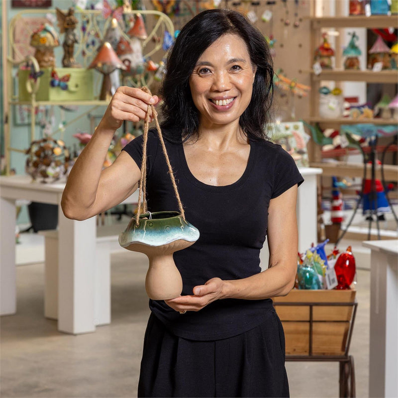 Garden of Wonder Planter, Hanging Planter, Ceramic Blue Mushroom