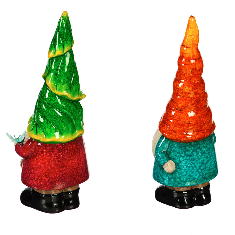 Evergreen Statuary,13"H Ceramic Gnome Garden Statuary, 2 Asst.,5.31x3.94x12.99 Inches