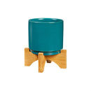 4" Ceramic Planter with Wood Stand, 3 ASST.
