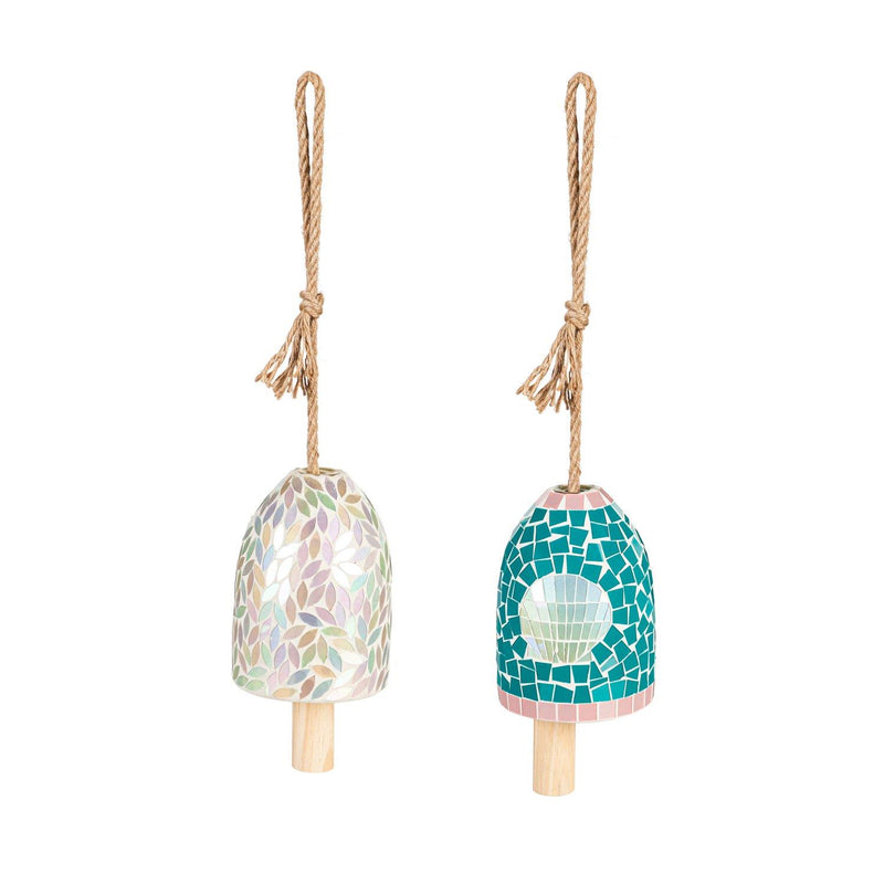 Coastal Mosaic Glass Bell Chime, Asst of 2