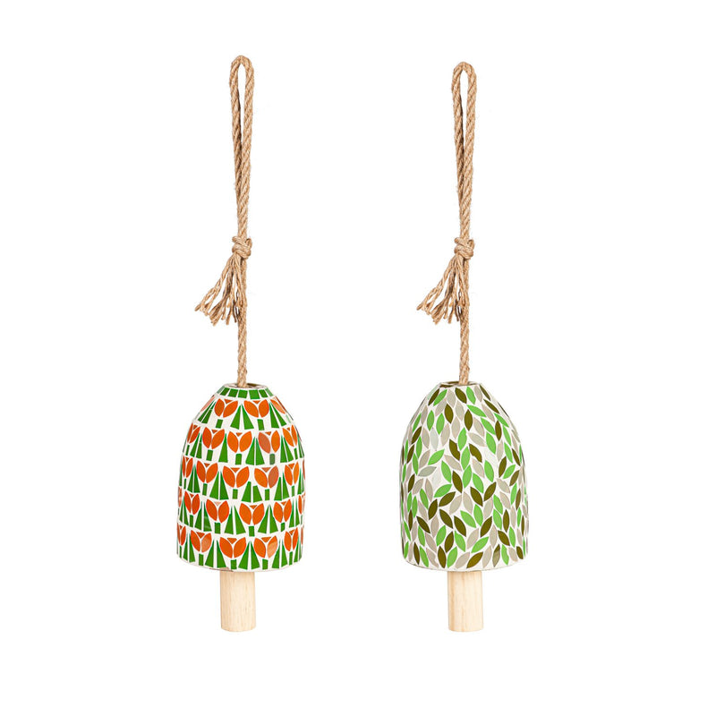 Tulip Greens Mosaic Glass Bell Chime, Asst of 2,2cg670