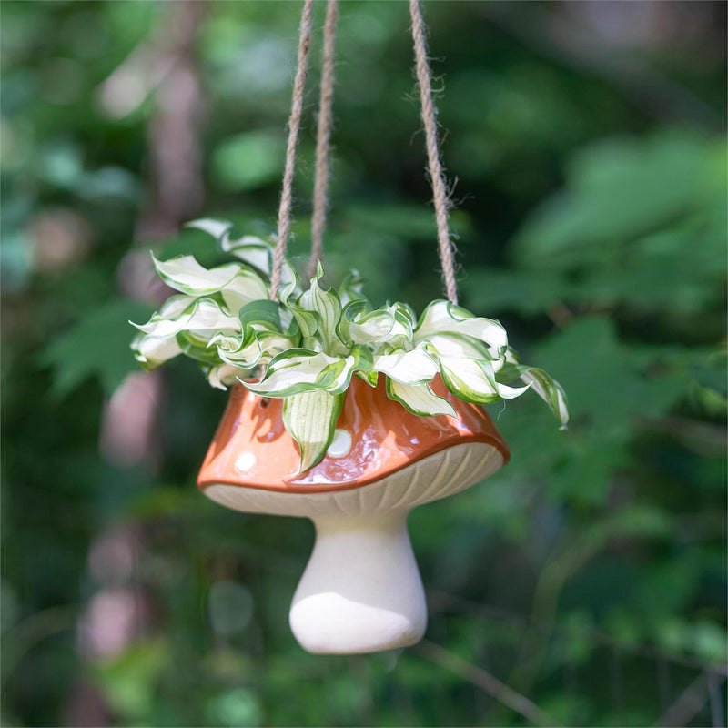 Orange Mushroom Ceramic Hanging Planter