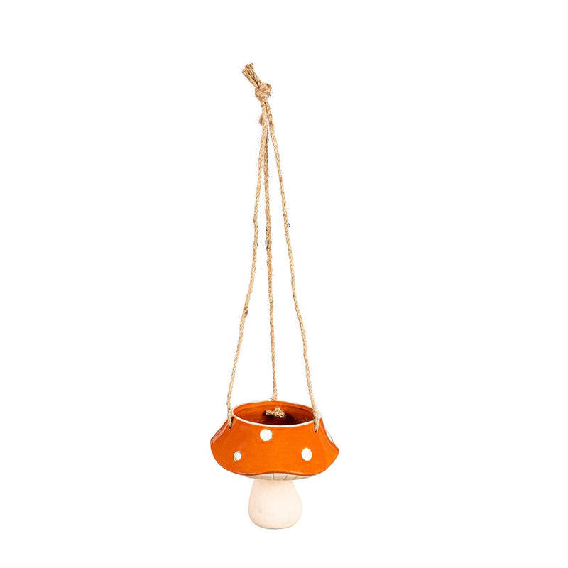 Orange Mushroom Ceramic Hanging Planter