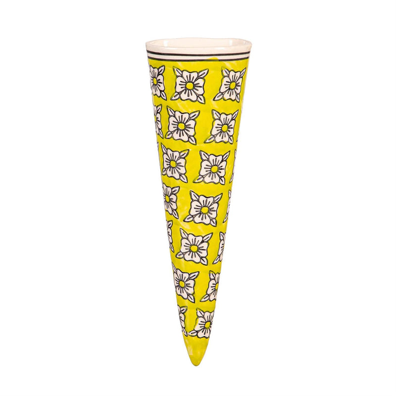 Hand-Painted Cone Shaped Ceramic Wall Planter, Yellow