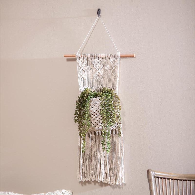 Macrame Wall Pocket Plant Cover, Natural