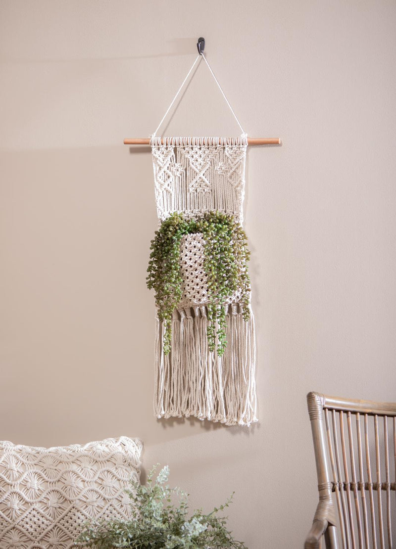 Macrame Wall Pocket Plant Cover, Natural