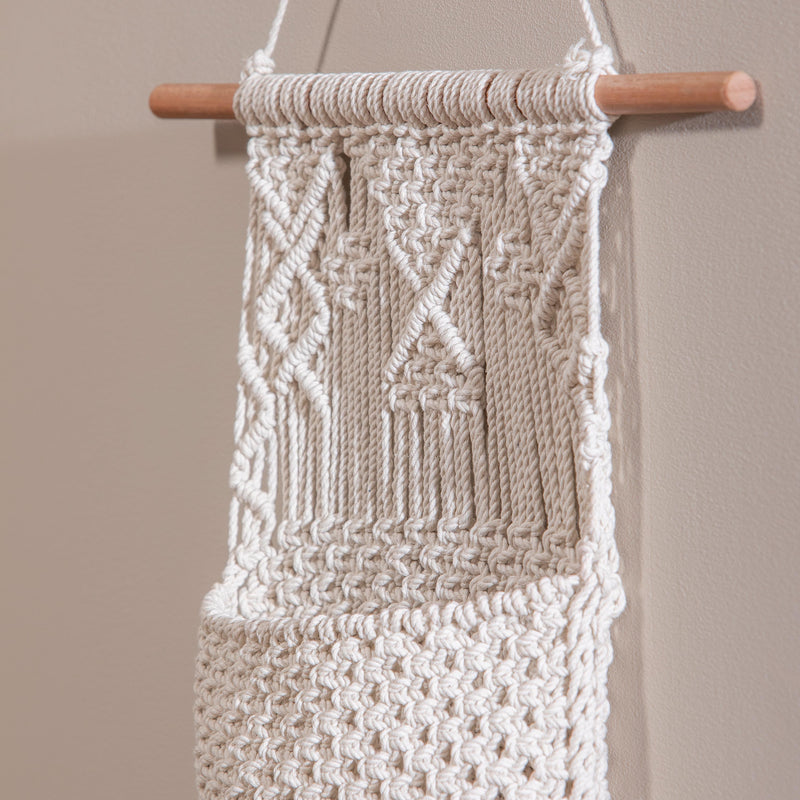 Macrame Wall Pocket Plant Cover, Natural